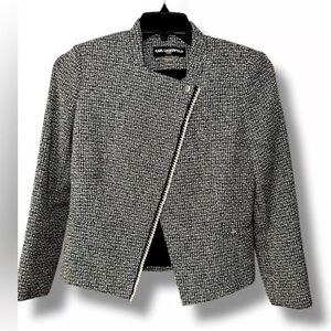 Karl Lagerfeld Black and White Tweed Jacket w Pearl Trim - size 4
